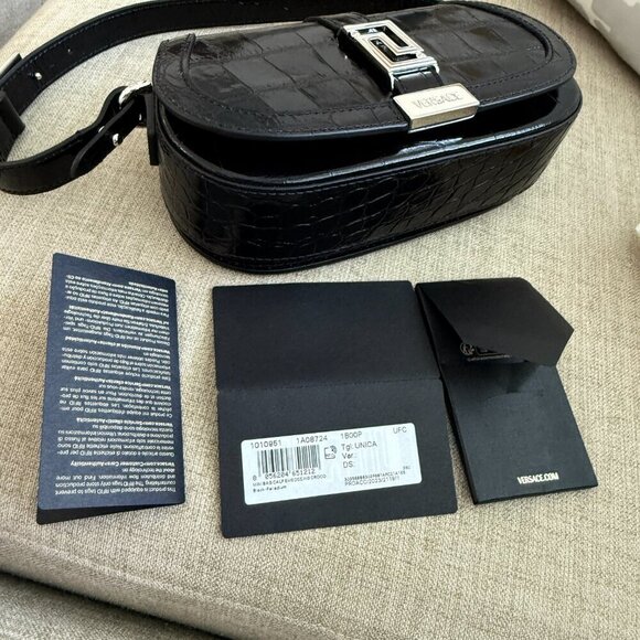 Versace 1010951 Crocodile-Embossed Black Leather Mini Bag - Picture 3 of 13